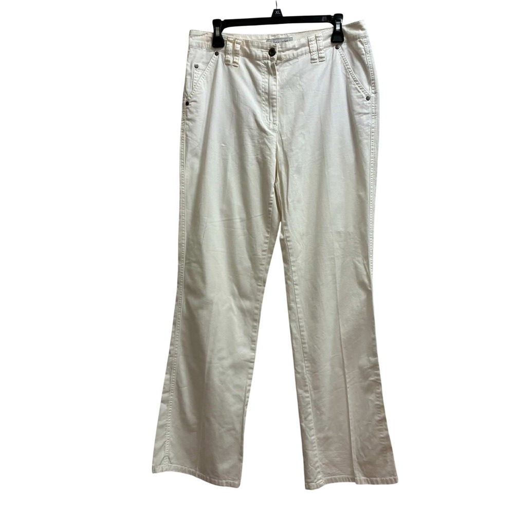 Chico's Platinum Pants Womens 1.5 Ivory Straight Leg Stretch Cotton Twill Casual